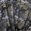 Ткань жаккард черно-серая растительный принт 