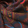Ткань шелк искусственный бордово-синий принт пейсли