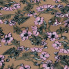 Ткань твил бежево-розовая принт цветочки из вискозы
