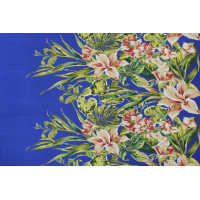 Трикотажная ткань синяя цветочный принт