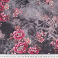 Портьерная ткань серая цветочный принт