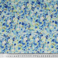 Ткань Вискоза Сатин голубая цветочный принт