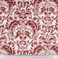 Мебельная ткань велюр белая бордовый принт пейсли