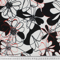 Трикотажная ткань черно-белая принт цветы