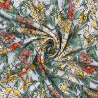 Ткань твил белая цветочный мультипринт из вискозы