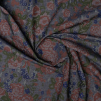 Ткань джинсовая синяя цветочный принт