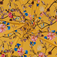 Трикотажная ткань желтая цветочный принт