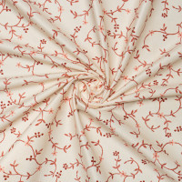 Мебельная ткань велюр белая бордовый цветочный принт