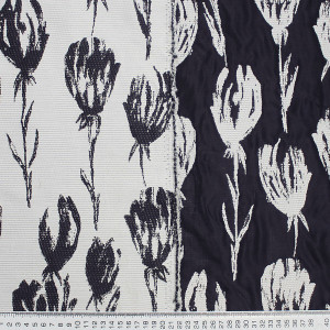 Ткань жаккард черно-белая цветы двусторонняя