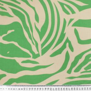Плательная ткань бежевая зеленый принт