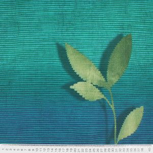 Портьерная ткань зеленая полоска растительный принт