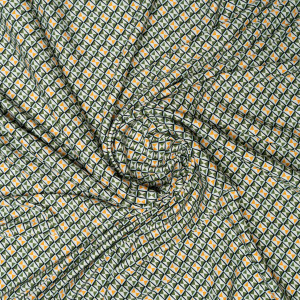 Ткань твил желто-зеленая принт абстракция из вискозы