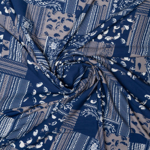 Ткань твил сине-бежевая принт абстракция